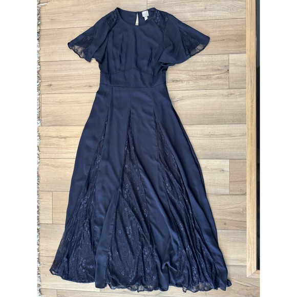 ASOS Maxi lace insert Bridesmaid dress Size 4 Navy Blue Flowy Holiday Women's - Picture 5 of 7